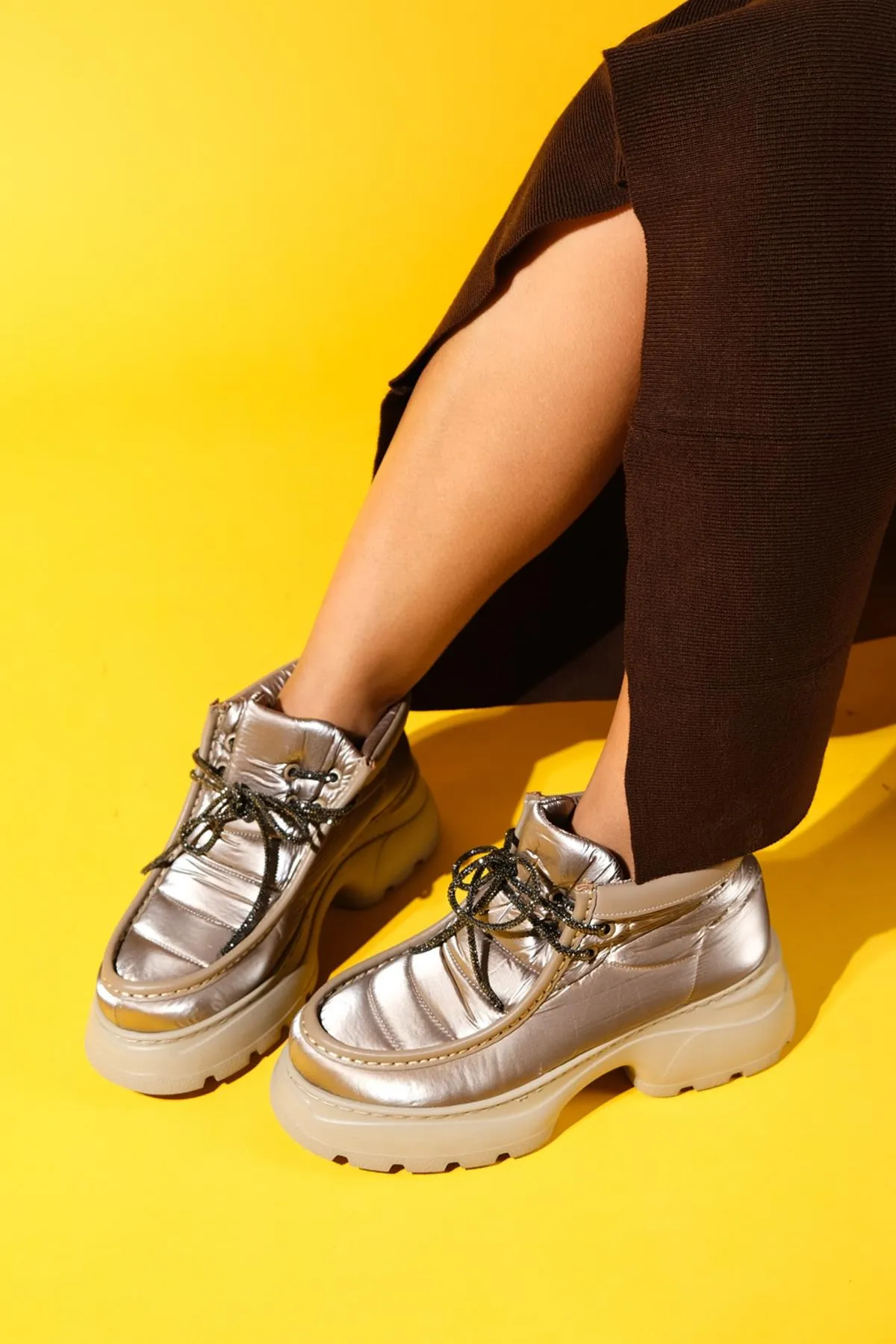 KANAVA Dark Beige Parachute Stone Laced Women's Ankle Sports Boots