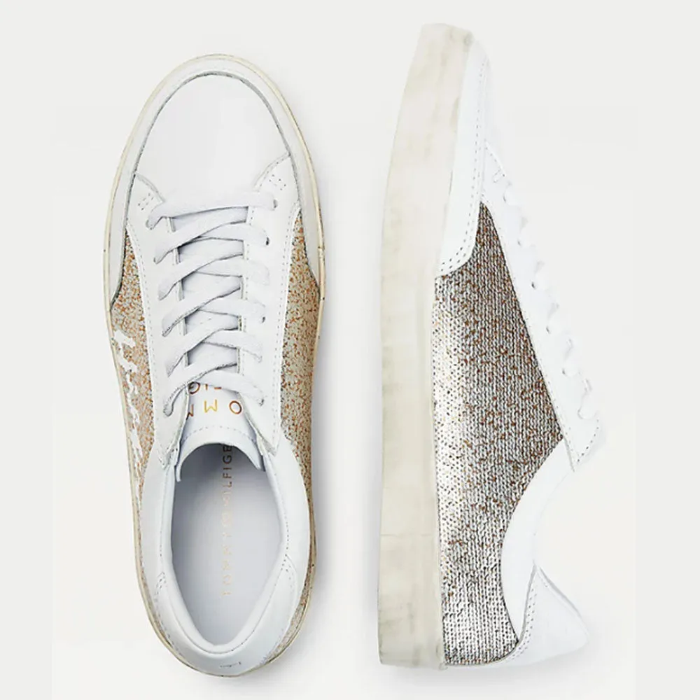 Scarpe Donna TOMMY HILFIGER Sneakers in Pelle Bianca con Paillettes