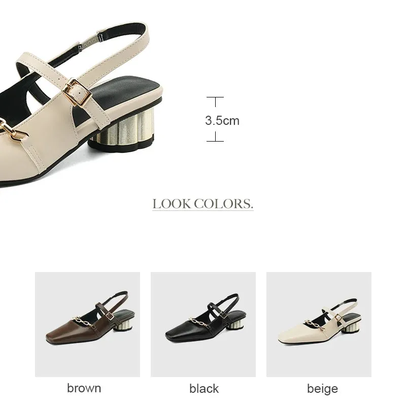 TAVIMART  -  Size 40 41 42 43 Spring Summer New Slingback Pumps Womens Covered Toe Metal Chain Buckle Strap Mary Jane Shoes Office Lady Heels